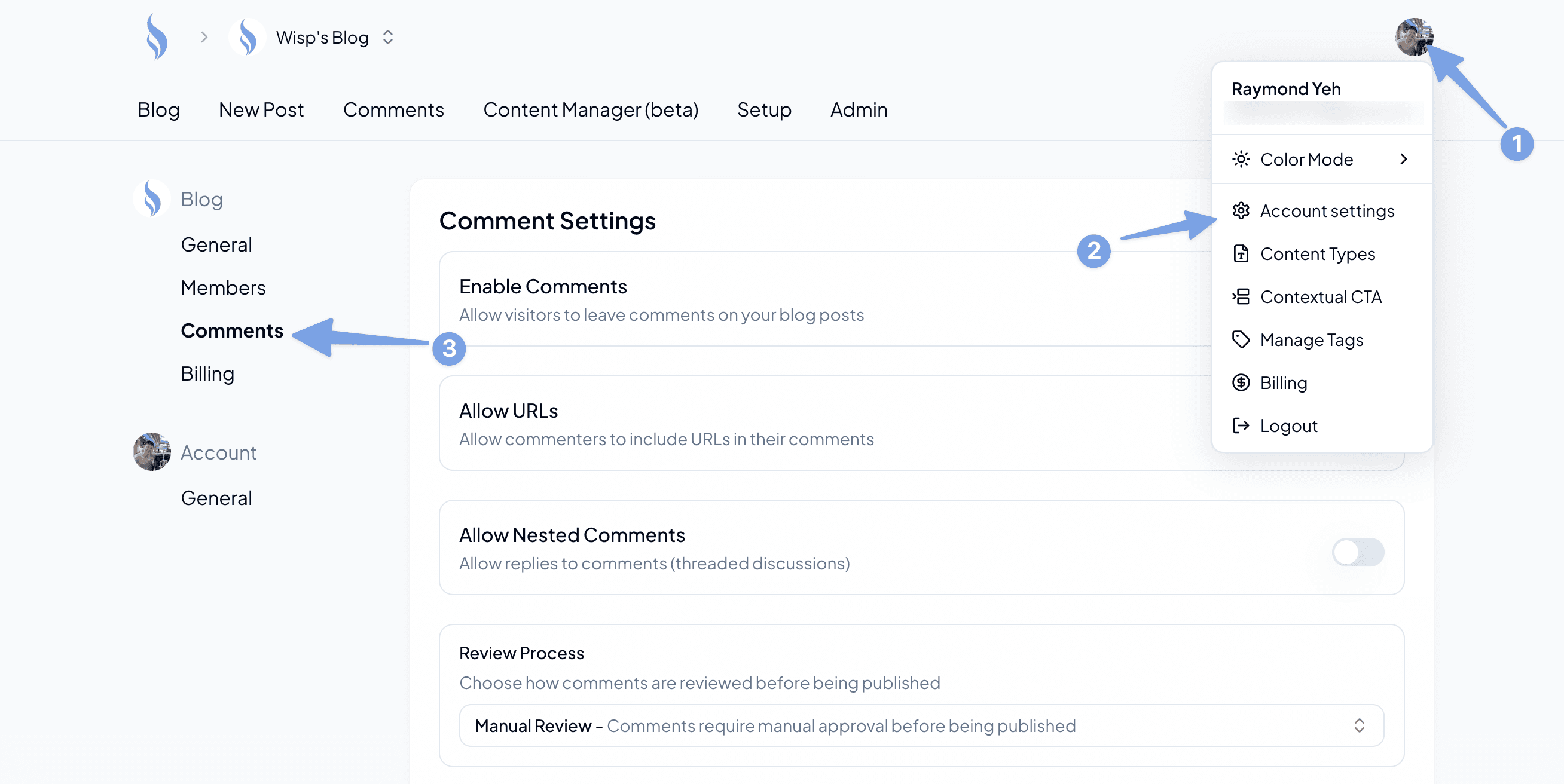 Enable Comments in Settings