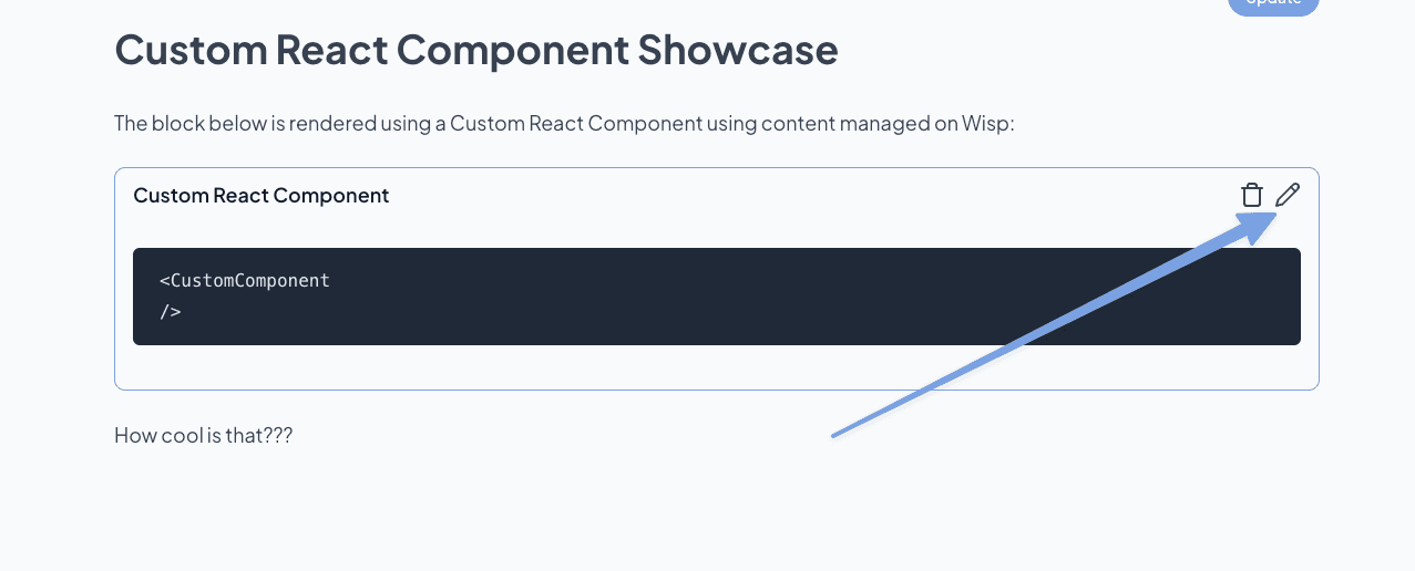 Editing the custom react component block