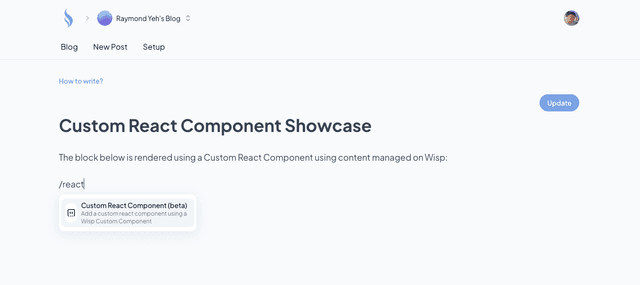 Custom React Component (Beta) - Wisp CMS