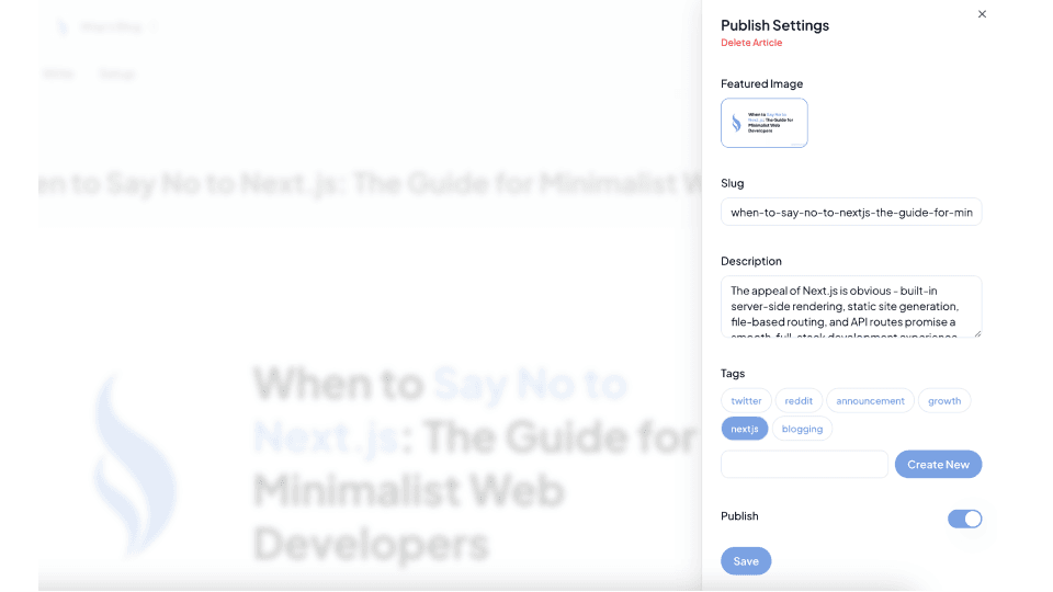 Publishing Settings